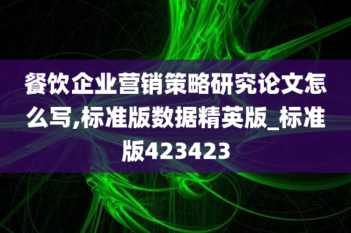 餐饮企业营销策略研究论文怎么写,标准版数据精英版_标准版423423