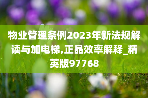 物业管理条例2023年新法规解读与加电梯,正品效率解释_精英版97768